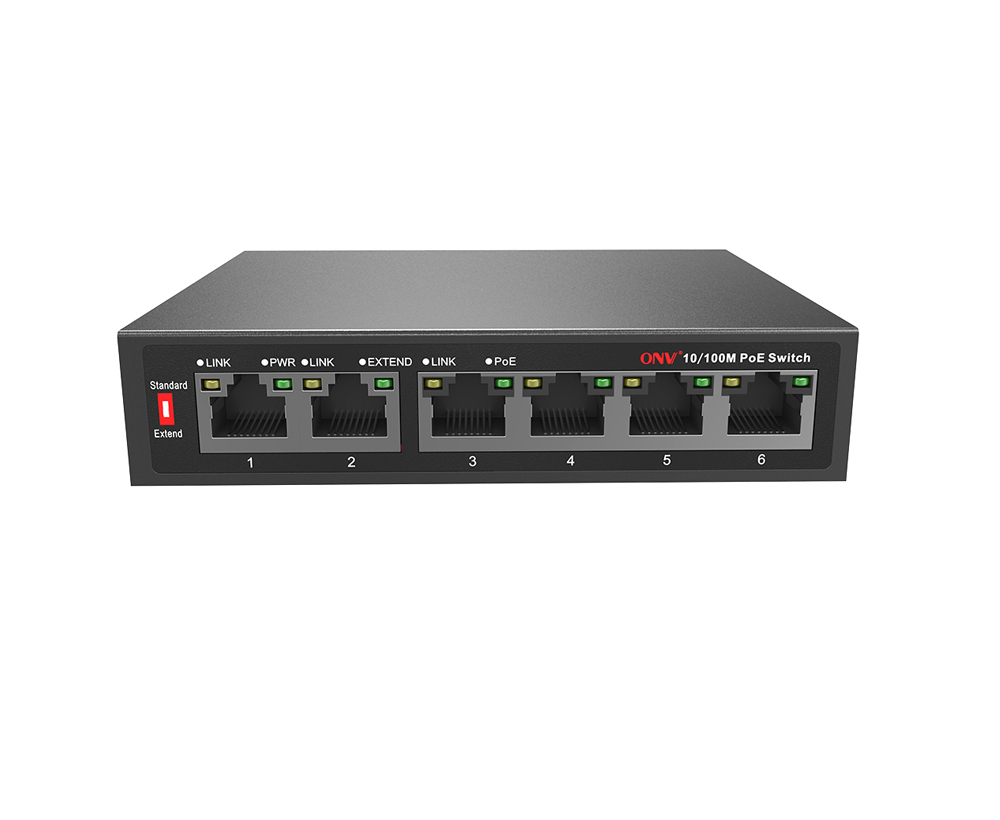 10M/250 mètres de transmission 10/100M commutateur PoE 6 ports
