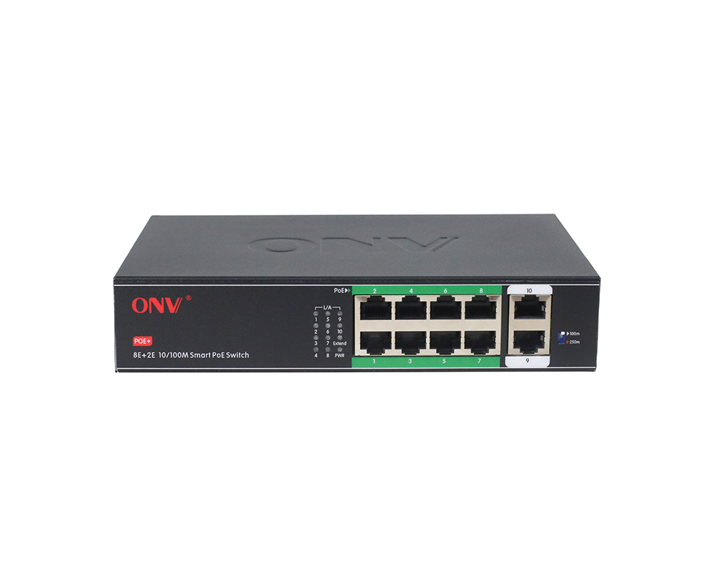 10M/250 mètres transmission 10/100M 10-port PoE commutateur